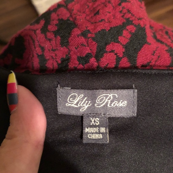 Dress; EUC; Lily Rose; Deep Red Embossed on Black; Full Skirt; XS - Picture 6 of 7